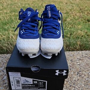 Under Armour Kids Blue and White Cleats